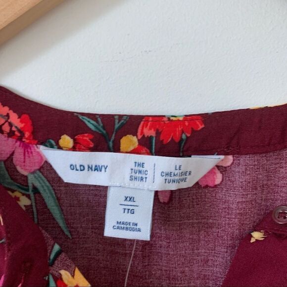 NWT Old Navy Burgundy Wine Floral Tunic Length Long Sleeve Blouse - Picture 7 of 9